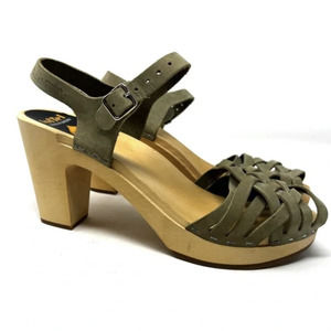 SWEDISH HASBEENS - Suede Slingback Sandals - Olive - Size 37 (7)